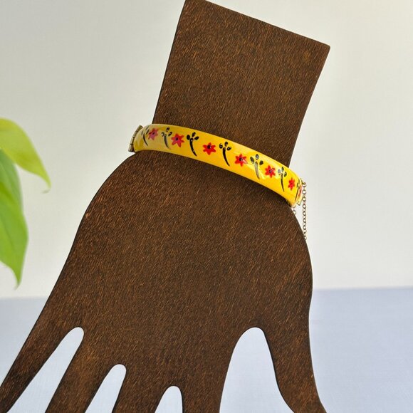 Yellow Enamel Folk Art Bangle with Flowers - Picture 10 of 10